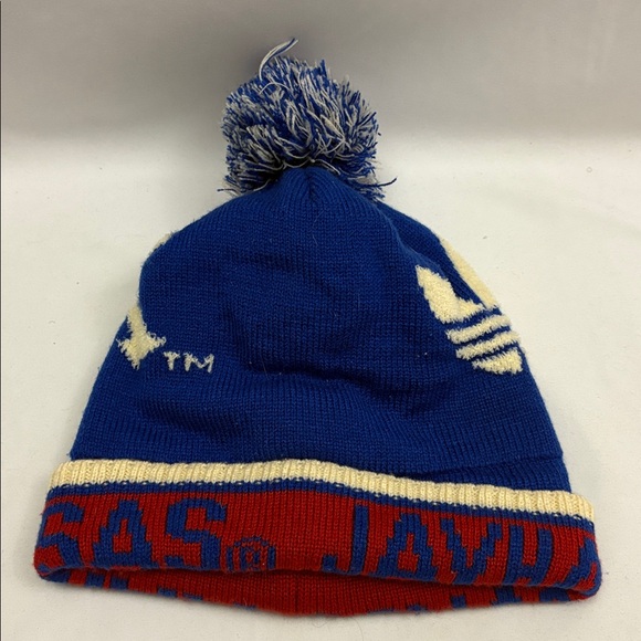 Adidas KU Kansas Jayhawks Cuffed Pom Beanie Hat Heritage Hall Vintage Headwear - Picture 5 of 5